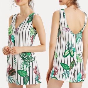 Zara Tropical Leaf Denim Romper